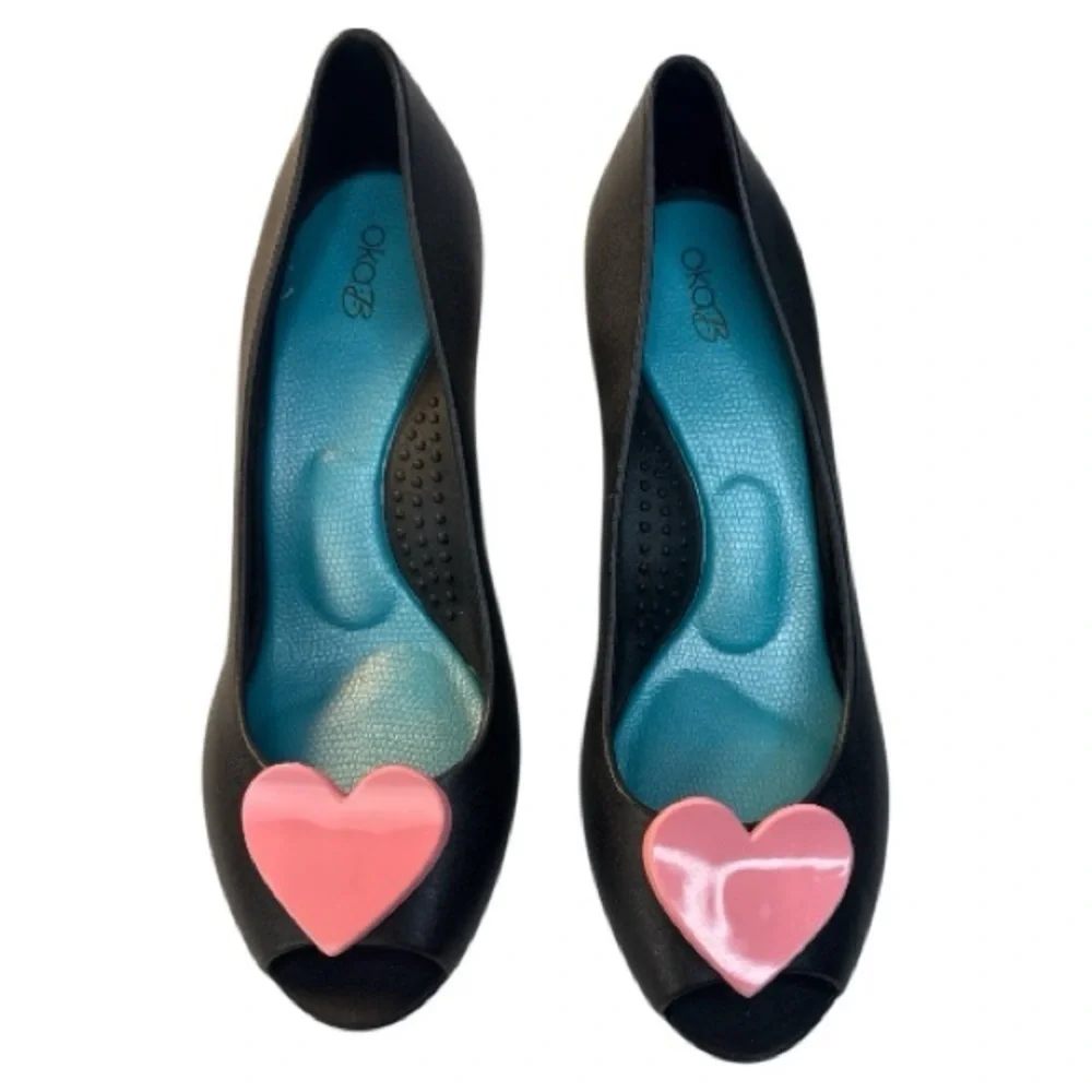 OKA b. Landon Black Wedge Peep Toe Hearts Size 10